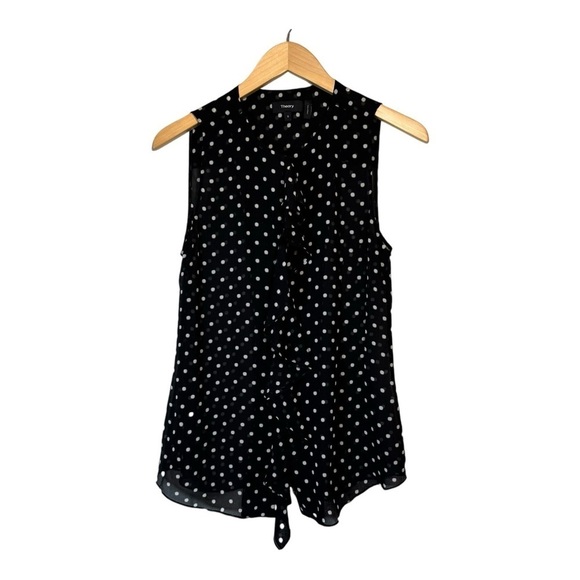 Theory Polka Dot Sleeveless Ruffle Top - Picture 3 of 5